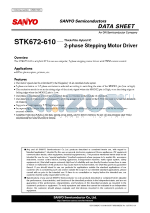 STK672-610 datasheet - Thick-Film Hybrid IC 2-phase Stepping Motor Driver