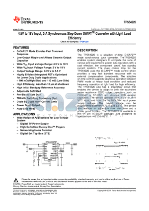 TPS54226PWPR datasheet - 4.5V to 18V Input 2-A Synchronous Step-Down SWIFTTM Converter with Light Load Efficiency