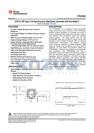 TPS54229E datasheet - 4.5V to 18V Input, 2-A Synchronous Step-Down Converter with Eco-Mode