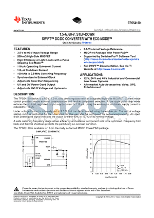 TPS54160DRCT datasheet - 1.5-A, 60-V, STEP-DOWN SWIFT DC/DC CONVERTER WITH ECO-MODE