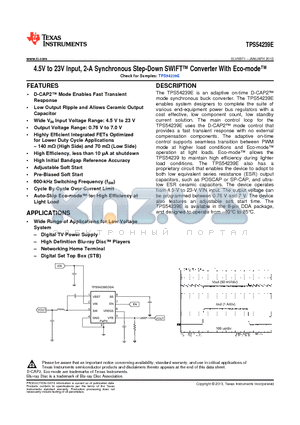 TPS54239EDDAR datasheet - 4.5V to 23V Input, 2-A Synchronous Step-Down SWIFT Converter With Eco-mode