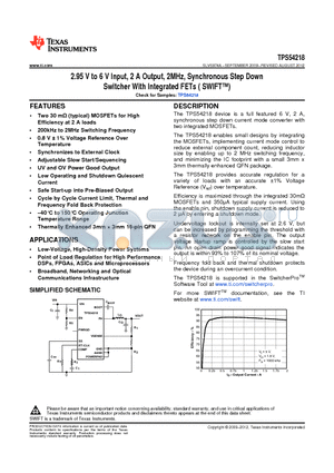 TPS54218RTER datasheet - 2.95 V to 6 V Input, 2 A Output, 2MHz, Synchronous Step Down