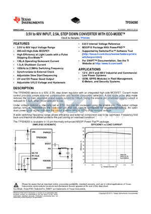 TPS54260 datasheet - 3.5V to 60V INPUT, 2.5A, STEP DOWN CONVERTER WITH ECO-MODE