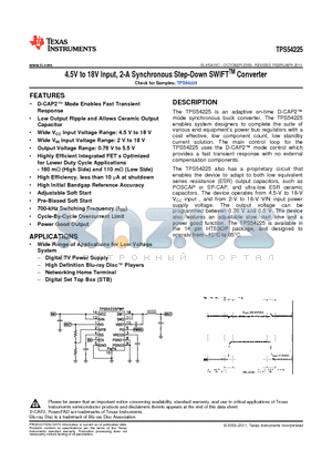 TPS54225 datasheet - 4.5V to 18V Input, 2-A Synchronous Step-Down SWIFTTM Converter
