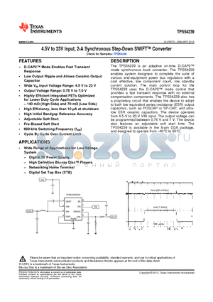 TPS54239 datasheet - 4.5V to 23V Input, 2-A Synchronous Step-Down SWIFT Converter