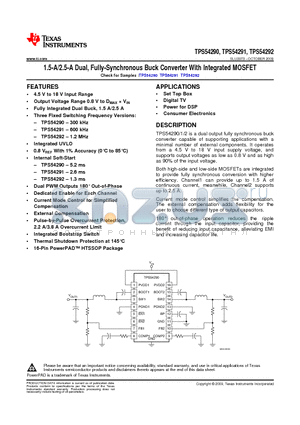 TPS54290_1 datasheet - 1.5-A/2.5-A Dual, Fully-Synchronous Buck Converter With Integrated MOSFET