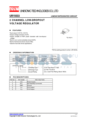 UR15033-TN5-R datasheet - 2 CHANNEL LOW-DROPOUT VOLTAGE REGULATOR