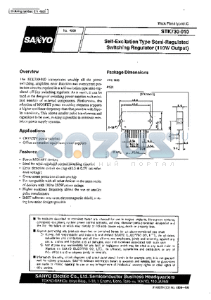 STK730-040 datasheet - Self-Excitation Type Semi-Regulated Switching Regulator (110W Output)