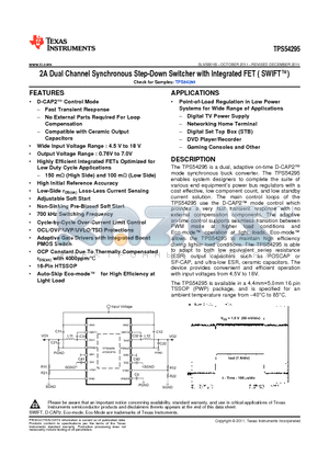 TPS54295 datasheet - 2A Dual Channel Synchronous Step-Down Switcher with Integrated FET ( SWIFT)