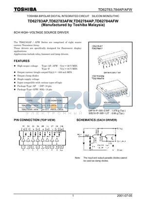 TD62783AFW datasheet - 8CH HIGH-VOLTAGE SOURCE DRIVER