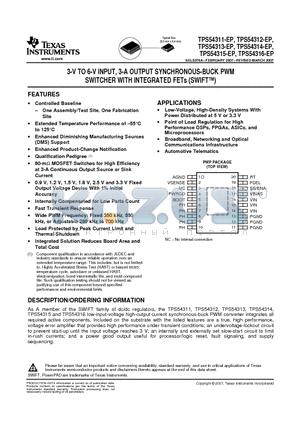 TPS54311MPWPREP datasheet - 3-V TO 6-V INPUT, 3-A OUTPUT SYNCHRONOUS-BUCK PWM SWITCHER WITH INTEGRATED FETs (SWIFT)