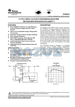 TPS54310 datasheet - 3-V TO 6-V INPUT, 3-A OUTPUT SYNCHRONOUS-BUCK PWM SWITCHER WITH INTEGRATED FETs