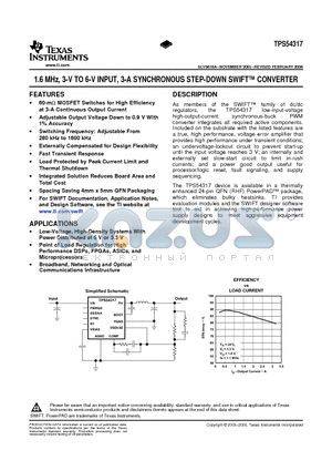 TPS54310 datasheet - 1.6 MHz, 3-V TO 6-V INPUT, 3-A SYNCHRONOUS STEP-DOWN SWIFT CONVERTER