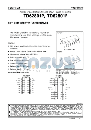 TD62801P datasheet - 8BIT SHIFT REGISTER/LATCH/DRIVER