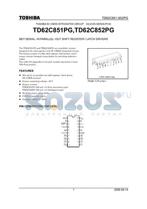 TD62C852PG datasheet - 8BIT SERIAL−IN PARALLEL−OUT SHIFT REGISTER / LATCH DRIVERS