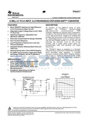 TPS54317RHFRG4 datasheet - 1.6 MHz, 3-V TO 6-V INPUT, 3-A SYNCHRONOUS STEP-DOWN SWIFT CONVERTER