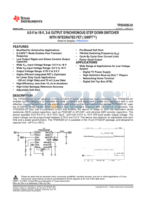TPS54325TPWPRQ1 datasheet - 4.5-V to 18-V, 3-A OUTPUT SYNCHRONOUS STEP DOWN SWITCHER WITH INTEGRATED FET ( SWIFT)