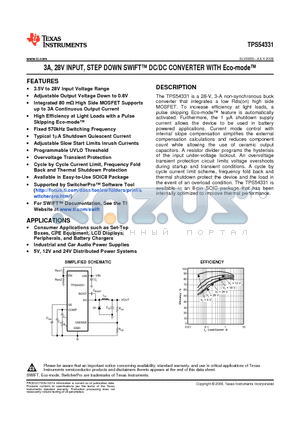 TPS54331 datasheet - 3A, 28V INPUT, STEP DOWN SWIFT DC/DC CONVERTER WITH Eco-mode