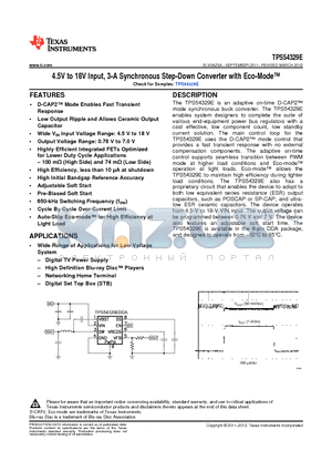 TPS54329EDDAR datasheet - 4.5V to 18V Input, 3-A Synchronous Step-Down Converter with Eco-Mode