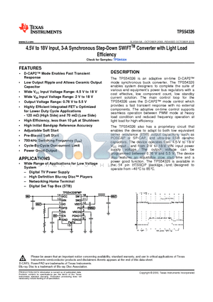 TPS54326PWPR datasheet - 4.5V to 18V Input 3-A Synchronous Step-Down SWIFTTM Converter with Light Load Efficiency