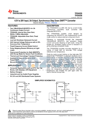 TPS54335 datasheet - 4.5V to 28V Input, 3A Output, Synchronous Step Down SWIFT Converter