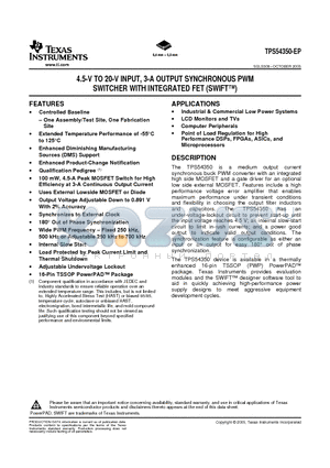 TPS54350MPWPREP datasheet - 4.5-V TO 20-V INPUT, 3-A OUTPUT SYNCHRONOUS PWM SWITCHER WITH INTEGRATED FET (SWIFT)