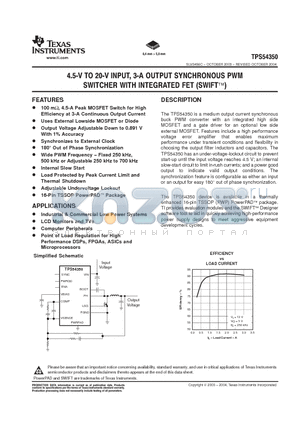 TPS54350PWP datasheet - 4.5-V 20-V INPUT, 3-A OUTPUT SYNCHRONOUS PWM SWITCHER WITH INTEGRATED FET(SWIFT)