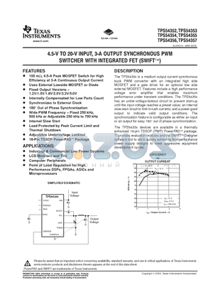 TPS54354 datasheet - 4.5V TO 20 V INPUT 3-A OUTPUT SYNCHRONOUS PWM SWITCHER WITH INTEGRATED FET