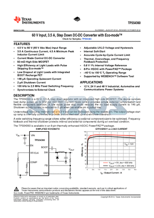 TPS54360 datasheet - 60 V Input, 3.5 A, Step Down DC-DC Converter with Eco-mode