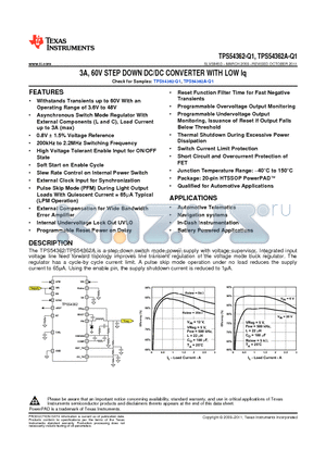 TPS54362A-Q1 datasheet - 3A, 60V STEP DOWN DC/DC CONVERTER WITH LOW Iq