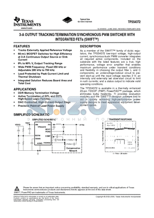 TPS54372PWP datasheet - 3-A OUTPUT TRACKING/TERMINATION SYNCHRONOUS PWM SWITCHER WITH INTEGRATED FETs