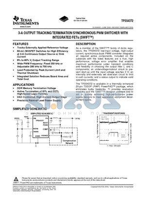 TPS54372PWPR datasheet - 3-A OUTPUT TRACKING/TERMINATION SYNCHRONOUS PWM SWITCHER WITH INTEGRATED FETs