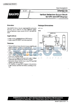 STK792-110 datasheet - Vertical Deflection Output Circuit for CTV and CRT Displays