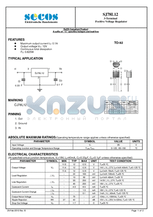 SJ78L12 datasheet - 3-Terminal Positive Voltage Regulator