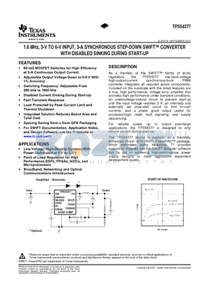 TPS54377RHFTG4 datasheet - 1.6 MHz, 3-V TO 6-V INPUT, 3-A SYNCHRONOUS STEP-DOWN SWIFT CONVERTER WITH DISABLED SINKING DURING START-UP