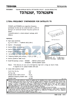 TD7626FN datasheet - 2.7GHz FREQUENCY SYNTHESIZER FOR SATELLITE TV