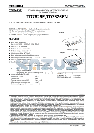 TD7626FN datasheet - 2.7GHz FREQUENCY SYNTHESIZER FOR SATELLITE TV