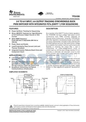 TPS54380PWP datasheet - 3-V TO 6-V INPUT 3-A OUTPUT TRACKING SYNCHRONOUS BUCK PWM SWITCHER WITH INTEGRATED FETS FOR SEQUENCING