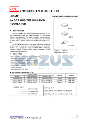 UR5512G-SH2-R datasheet - 2A DDR BUS TERMINATION REGULATOR