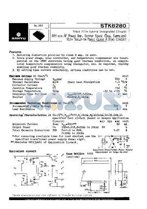 STK8280 datasheet - 80W MIN AF POWER AMP, OUTPUT STAGE (DUAL SUPPLIES) WITH BUILT-IN QUASI CLASS A BIAS CIRCUIT