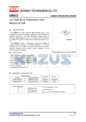 UR5512L-SH2-R datasheet - 2A DDR BUS TERMINATION REGULATOR