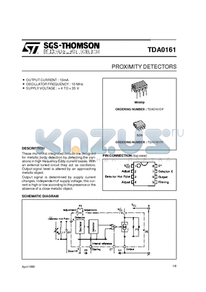 TDA0161 datasheet - PROXIMITY DETECTORS