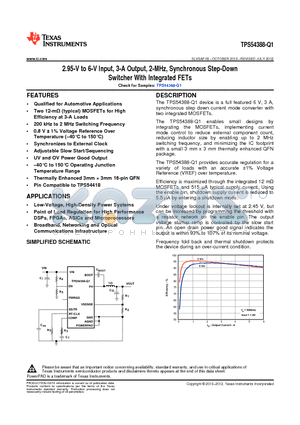 TPS54388-Q1 datasheet - 2.95-V to 6-V Input, 3-A Output, 2-MHz, Synchronous Step-Down Switcher With Integrated FETs