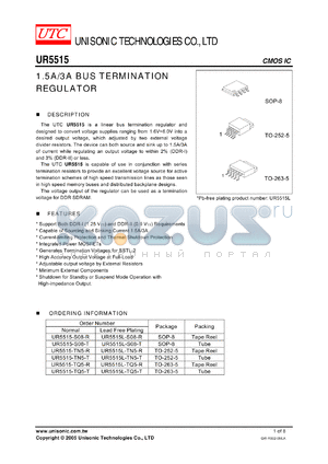 UR5515 datasheet - 1.5A/3A BUS TERMINATION REGULATOR