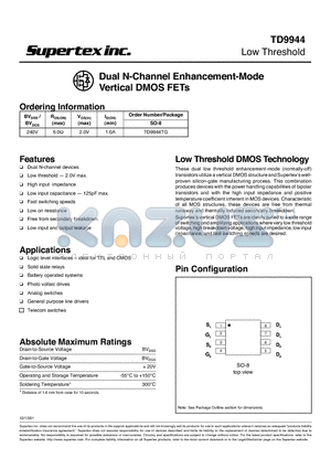 TD9944TG datasheet - Dual N-Channel Enhancement-Mode Vertical DMOS FETs