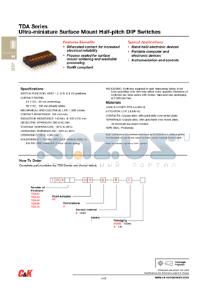 TDA02H0SB1R datasheet - Ultra-miniature Surface Mount Half-pitch DIP Switches