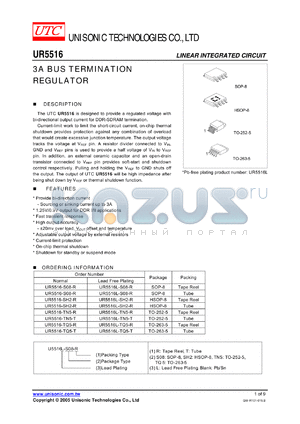 UR5516 datasheet - 3A BUS TERMINATION REGULATOR