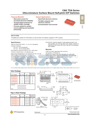 TDA02H0SK1R datasheet - Ultra-miniature Surface Mount Half-pitch DIP Switches