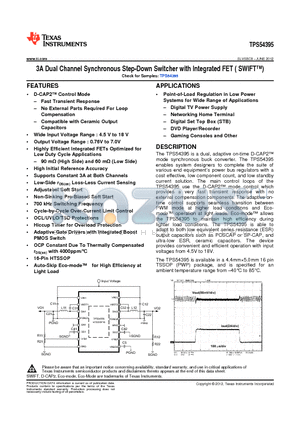 TPS54395 datasheet - 3A Dual Channel Synchronous Step-Down Switcher with Integrated FET ( SWIFT)