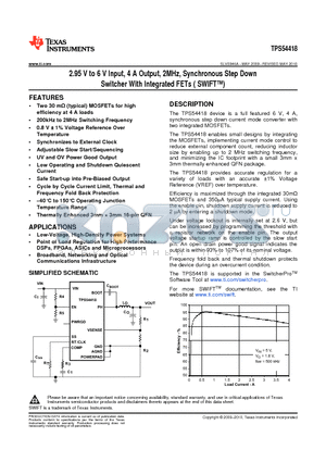 TPS54418RTER datasheet - 2.95 V to 6 V Input, 4 A Output, 2MHz, Synchronous Step Down Switcher With Integrated FETs ( SWIFT)